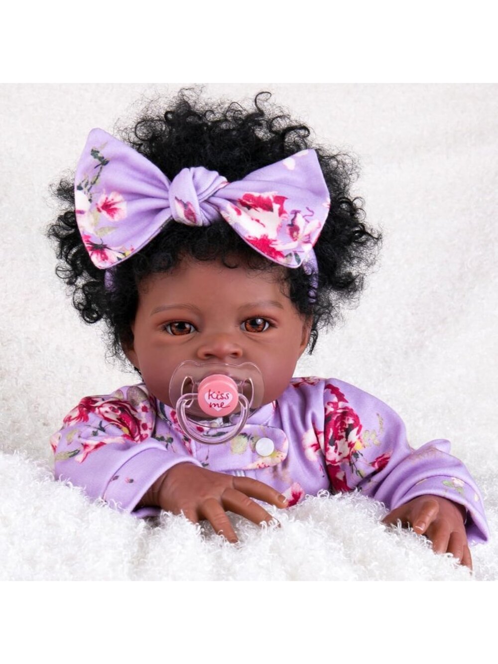 20-inches Purple Black Reborn Baby Dolls Girl Look Real Cloth Body for Kids 3+
